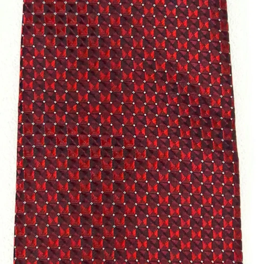 Kai Long Mens Silk Necktie Lot 3 Red Burgundy Plaid Geometric‎ Hand Made Ties